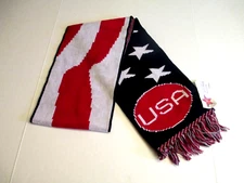 USA Olympics Scarf Stars Stripes Red White Blue Cotton Fringe NEW W/Tag 72 X 10
