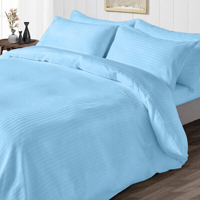 Duvet Collection 1000 TC OR 1200 TC Egyptian Cotton Sky Blue Stripes Select Item