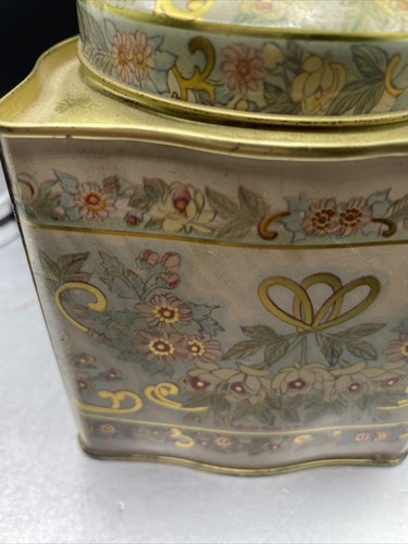 Vintage Meister Made In Brazil Floral Tin 4” Tall Square Round Lid - Picture 3 of 12