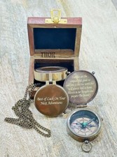 Handcraft Brass Pocket Compass Engraving compass On Chain With Wood Box