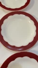 Corning Bread Plate Red Scalloped Border Milk Glass Restaurant Ware Vtg Set Of 6
