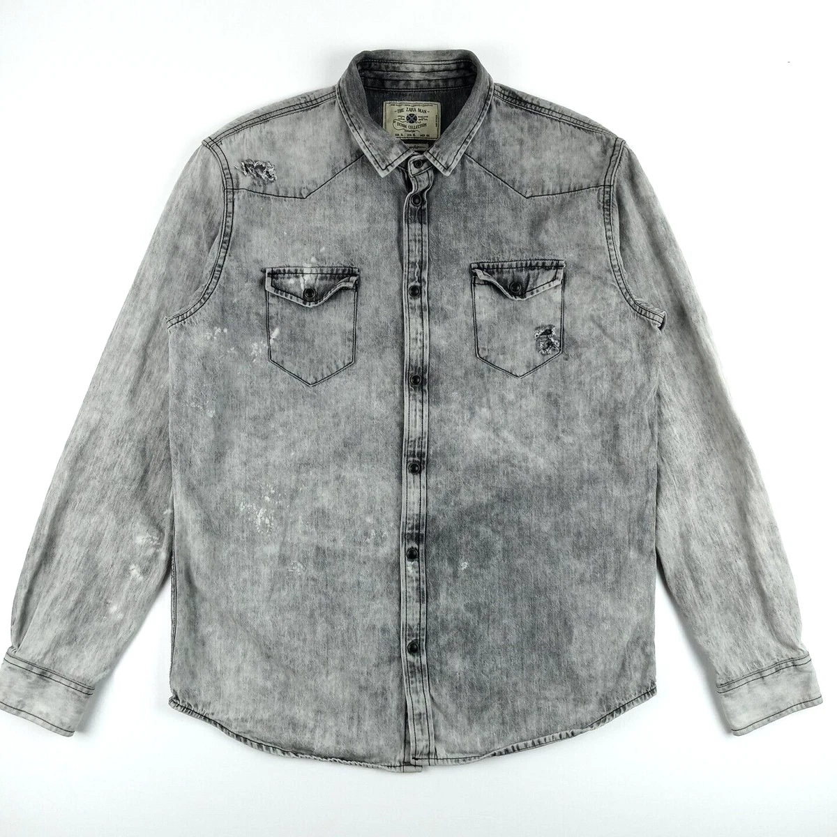 zara mens black denim shirt