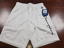 Champion Shorts Boys Youth Medium White Spell Out Logo Pockets Athletic Mesh