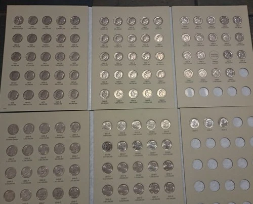 COMPLETE SET OF ROOSVELT DIME-1965-2025-P&D IN TWO NEW COIN FOLDERS CIR- GEM UNC