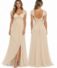 Azazie Millie Maxi Dress Sz A8 Champagne Bridesmaid Formal Prom Mother Of Bride