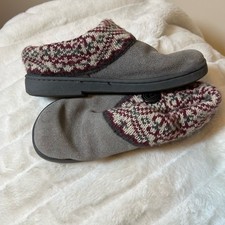 Clarks Women s 7M Grey Fair Isle Faux Sherpa Lined Fall Winter PJ Slippers Cozy