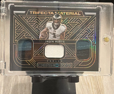 Panini 2022 Obsidian Jalen Hurts Trifecta Material Electric Etch Orange /75