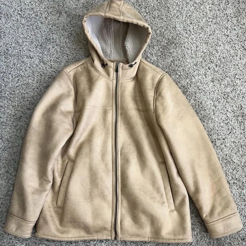 Rainforest beige faux-suede and sherpa-lined hooded jacket - product listing photo