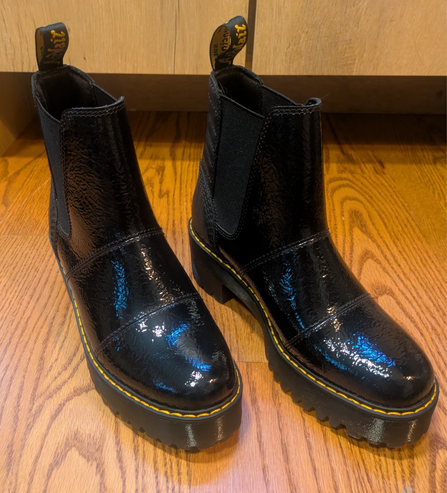 Dr. Doc Martens Patent Leather Black Chelsea Slip On Boots Women's Size 8 thumbnail 2