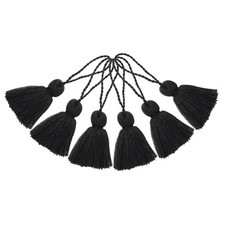 10Pcs Polyester Tassels, 5" Keychain Ribbon Trim, Black
