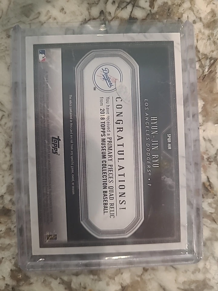 2018 Topps Museum Collection Primary Pieces Quad Relic Hyun Jin Ryu Mem /25 - Image 2 of 2
