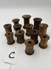 Lot Of 12 Vintage Wood Threads Spools In Various Sizes From 1 1/8”-1 3/4” Long
