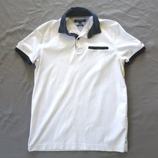 Tommy Hilfiger Polo Shirt Men's Medium White Slim Fit Contrast Collar Pocket