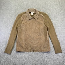 Vintage Coldwater Creek Leather Jacket Womens Large Tan Zip Up Wool Blend Sleeve