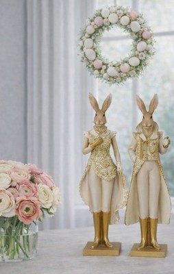 Clayre &Eef Deko Kaninchen Hasen Paar Frack & Kleid Ostern Osterhasen Gold 11x33