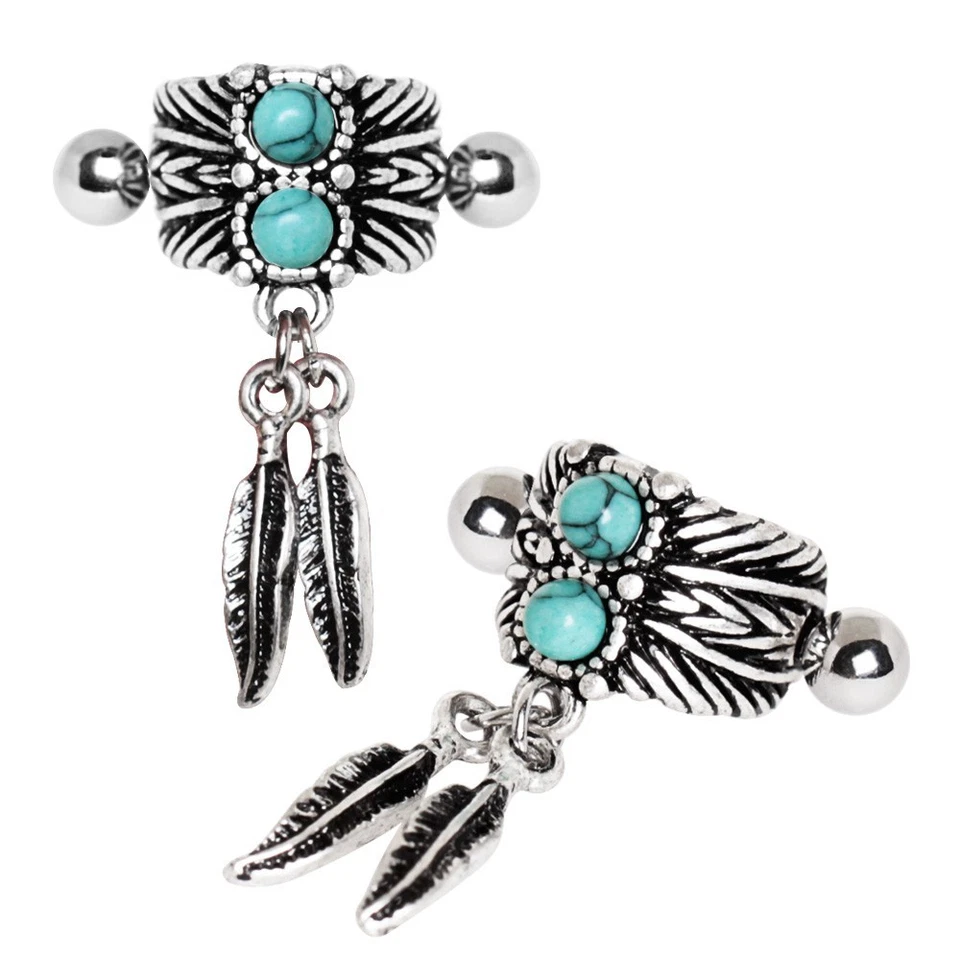 316L Stainless Steel Turquoise & Feather Cartilage Cuff Earring - Image 2 of 4