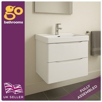 600mm White Wall Mounted Vanity Unit & Basin 2 Drawers –Bathroom Sink Cabinet