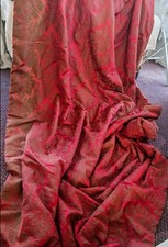 Antique Red and Vintage Gold Silk Damask Interlined Curtains. Extra Long