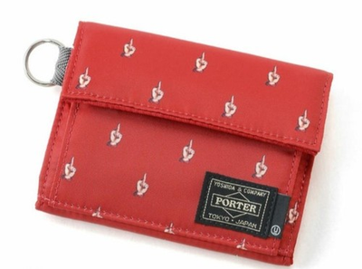 #ad Porter Tokyo Japan Red Canvas Wallet Zip Coin Key Ring Small Trifold $110.00