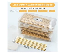 500PCS 6" Cotton Swabs in Storage Box - Long Swab with Bamboo 