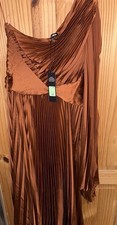 Pleated Maxi Dress Size M Rust Colour One Shoulder Twist Front