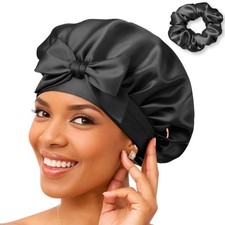 Silk Bonnet 100 Mulberry Sleep Cap Breathable  One Size, Black