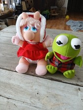 1987 Kermit And Miss Piggy Henson Assoc Christmas Baby Plushies