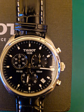 Tissot PR 100 Chronograph Quartz Black Dial Date Silver Case 41mm 100m Leather