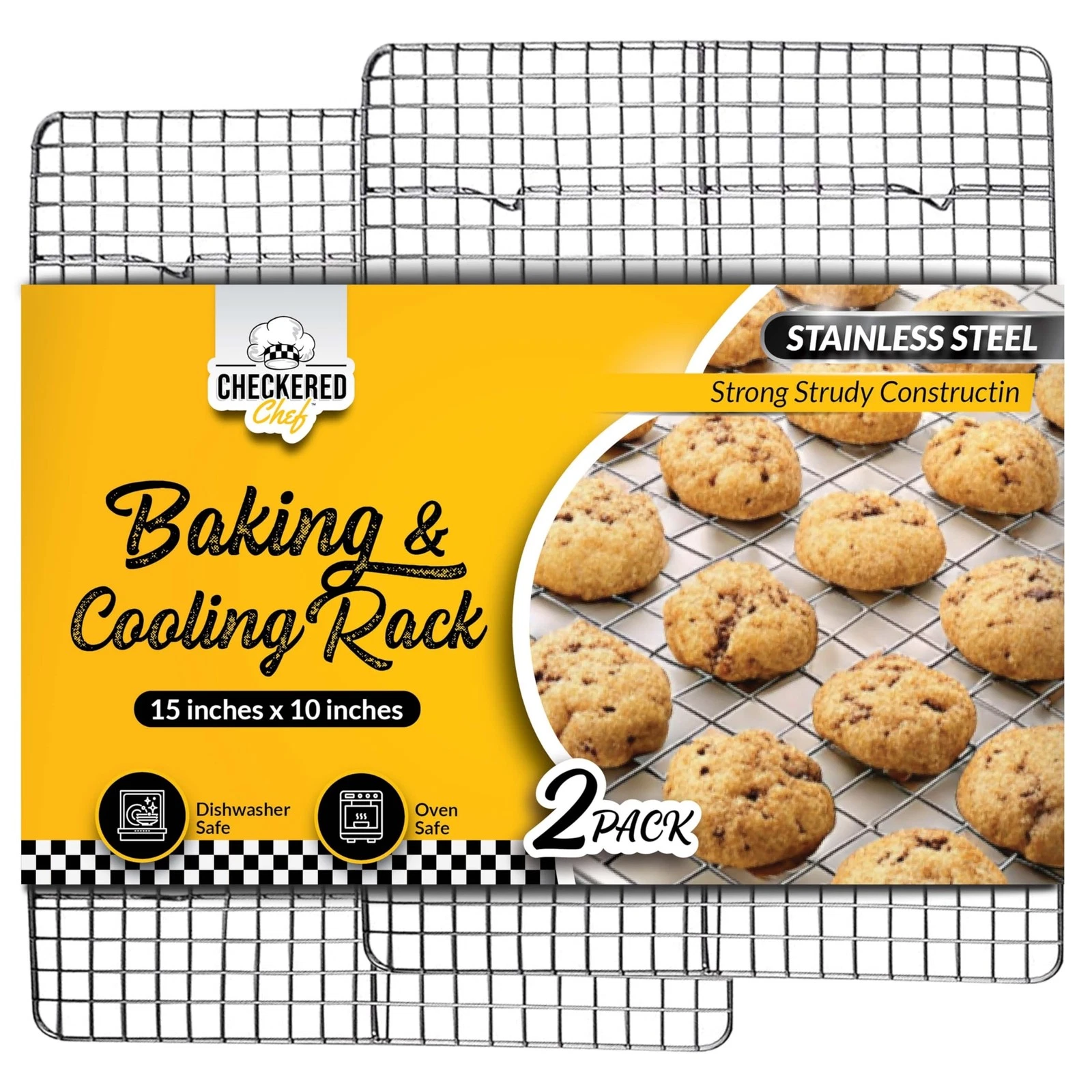 Checkered Chef Cooling Rack for Cooking and Baking - 10" x 15" Set of 2 Stain...