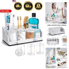 Bathroom Counter Organizer with Qtip Holders Marble Toothbrush Holders for Ba...