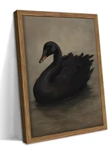 Vintage Black Swan Wall Art, Dark Academia Swan Canvas Wall Decor Painting, G...