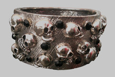 Gothic Skull Gunmetal Gray Hinge Bracelet Halloween Black Rhinestones