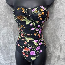 Shade  Shore Women's One Piece Floral Swimsuit M Tropical Tummy Control NWT