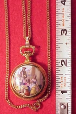 Vintage 1 1/4 in ARNEX Necklace Pendant Watch Ladies Goldplated ENGLISH SCENE