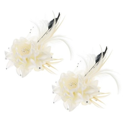 2 Blumenspangen Brosche Federn weiß/schwarz Dekoration