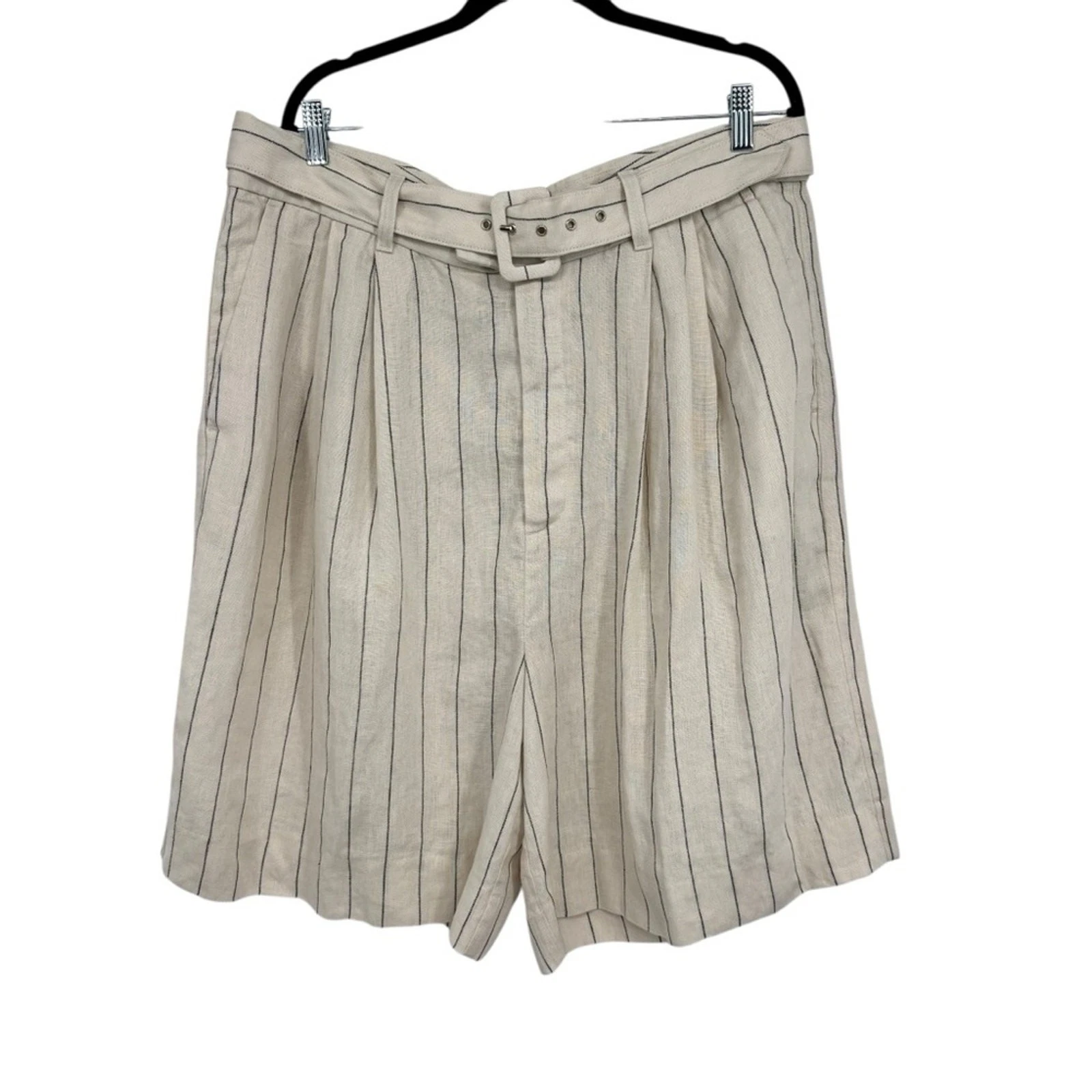 NWTs Banana Republic Size 18 Linen Cream w Black Stripes Ling Wide Leg Shorts