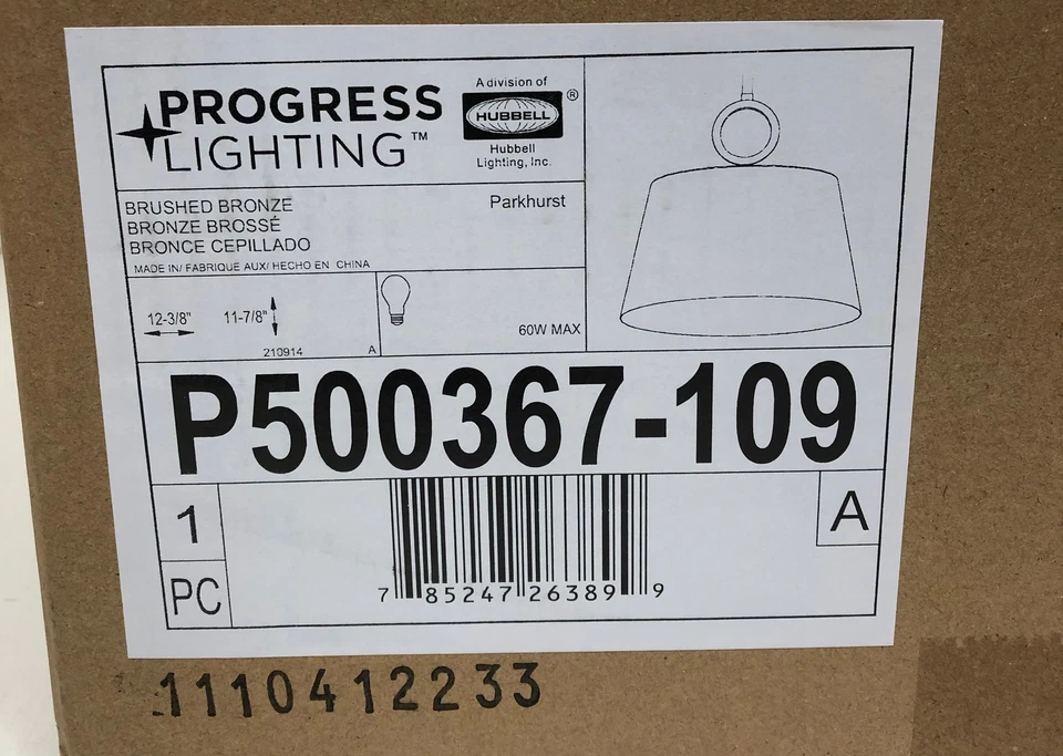 Progress Lighting Parkhurst 12.37 in. 1-Light Brushed Bronze Pendant New - Image 2 of 3