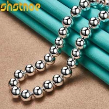925 Sterling Silver 8mm Smooth Beads Ball Chain Necklace Fashion Fine Jewelry