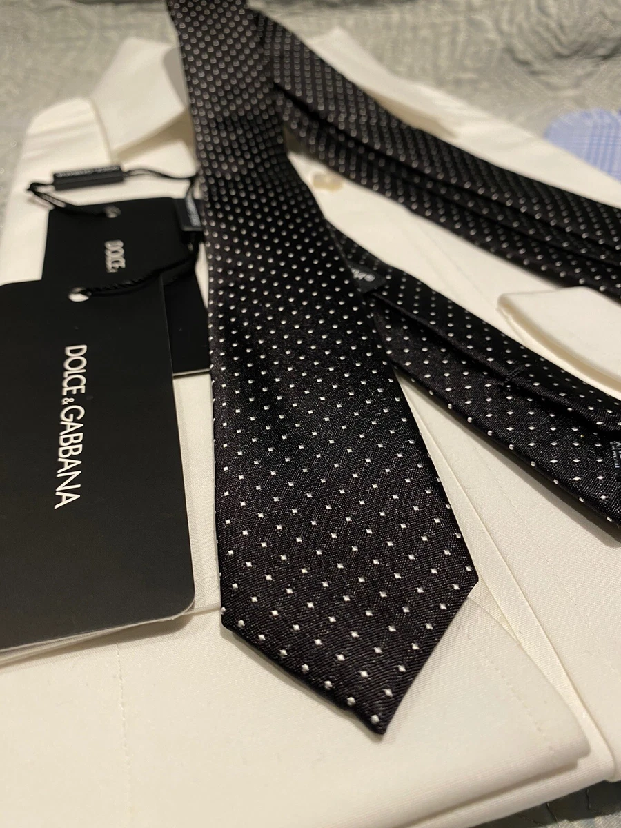 Dolce Gabbana Tie 100 Silk Navy Spotted 4cm BRAND NEW