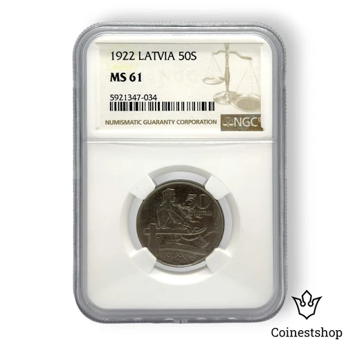 1922 Latvia NGC MS 61 First Republic 50 Santimu