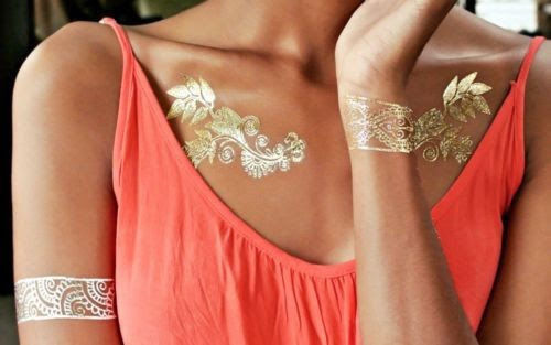 Tatouages Temporaires Flash Bracelet - 16 Motifs Or, Argent, Noir !