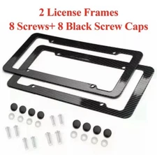 Black Car Carbon Look License Plate Frame Cover Front & Rear Universal