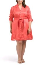 BELLDINI BLACK Womens Plus Ruffle Trim Button Front Dress Coral Crush Size 3X