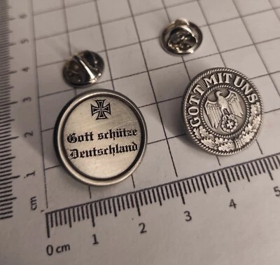 MARKENLOS 2er SET, PIN/Anstecker, GOTT mit uns+ Gott schütze Deutschland, MILITARIA, EK