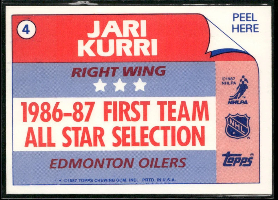 1987-88 Topps #4a Jari Kurri Edmonton Oilers Stickers Hockey Card - Image 2 of 2