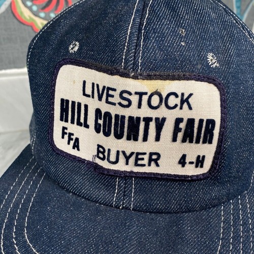 VTG TX Hat Cap Livestock Hill County Fair FFA Buyer 4-H Denim Blue Snapback USA - Picture 2 of 9