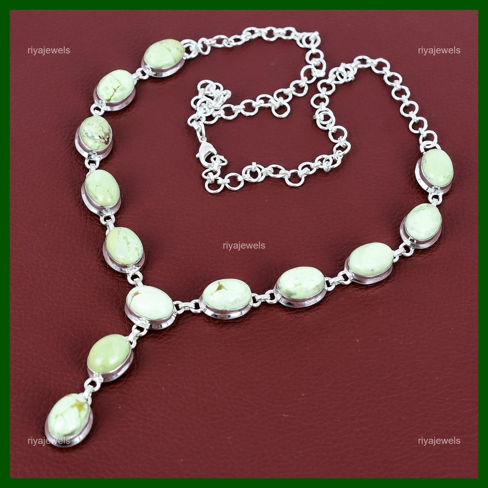 Venta Día de la Madre Crisoprasa Limón Natural Nuevo Collar Cadena Joyería Plata 925 Foto 3 de 4