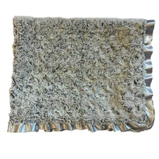 Parents Choice Gray Rosette Baby Blanket 30x40 Ruffle Satin Trim