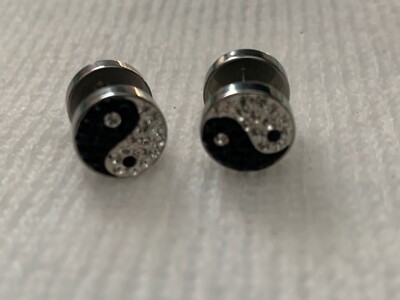 8 MM MULTI KRISTALL YIN YANG DESIGN SCHWARZ/WEISS FAKE PLUG CHIRURGENSTAHL TAI CHI