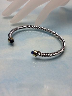 Gorgeous Blue Stones Designer Inspired Silver & Gold Finish Bangle Cuff Bracelet